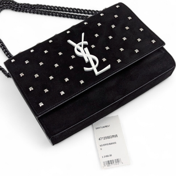 ✨️💎Authentic Saint Laurent Kate Crystal Embellished Suede & Leather Bag - Picture 3 of 16